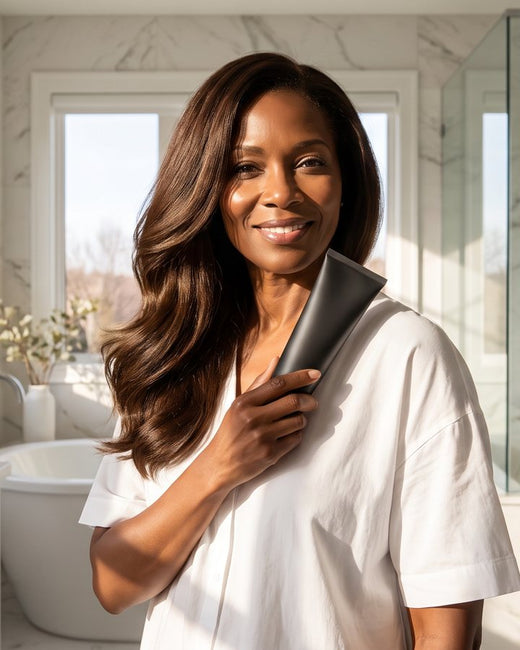 Woman with glossy brown hair