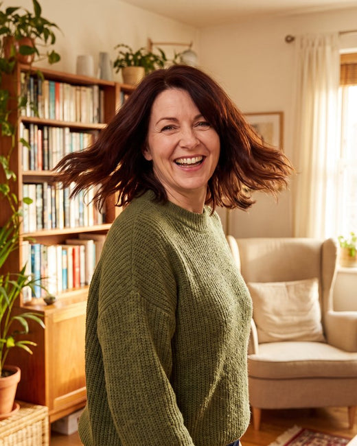 Woman with glossy brown hair
