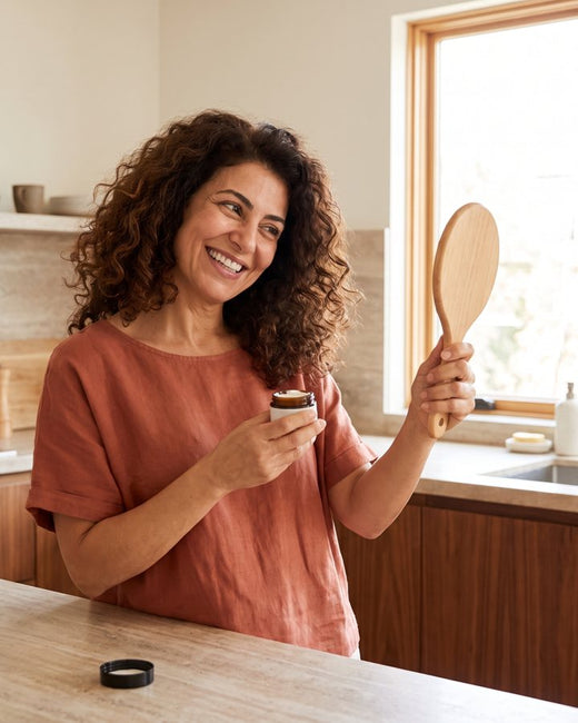 Woman with glossy brown hair