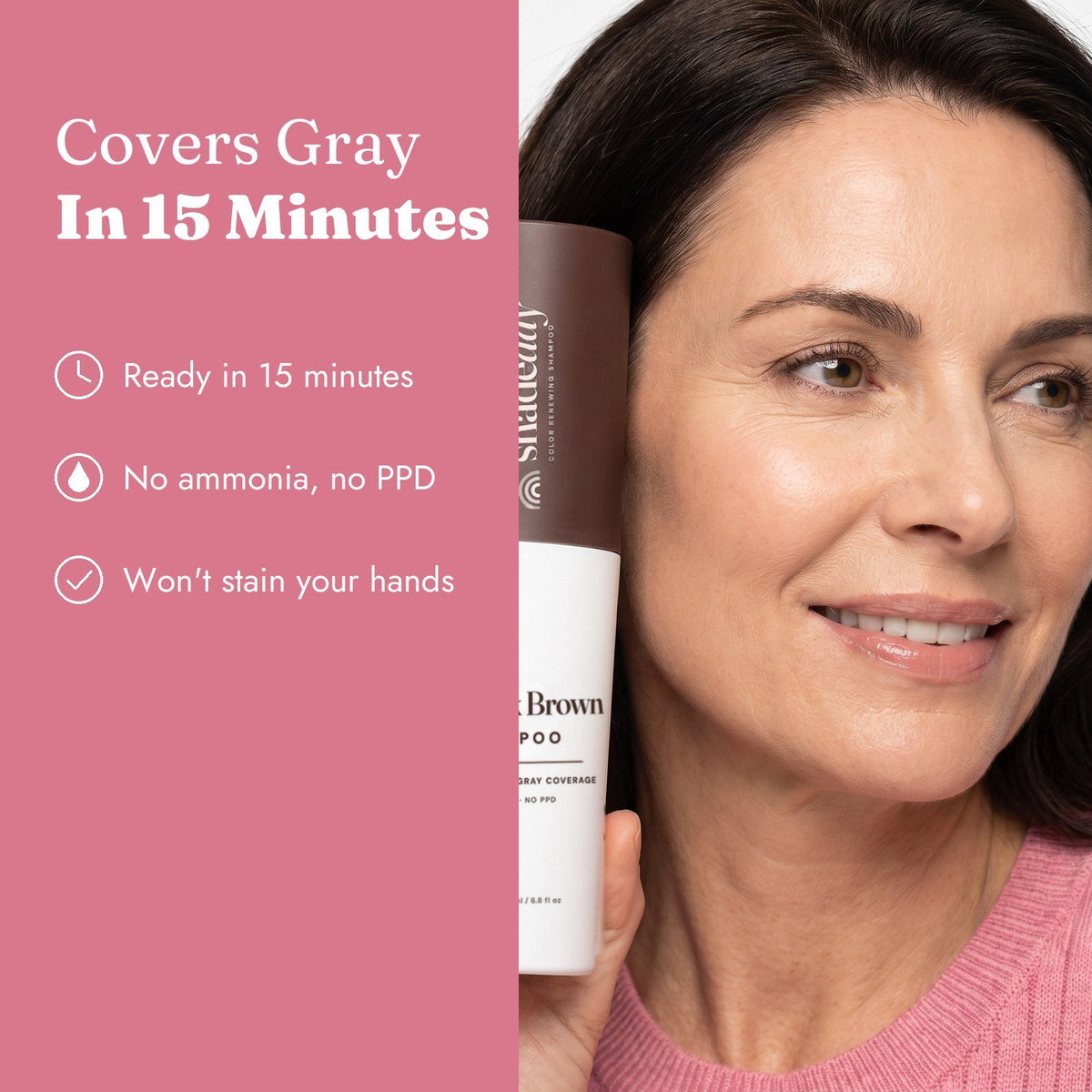 Covers gray in 15 minutes: no ammonia, no PPD, no stained hands